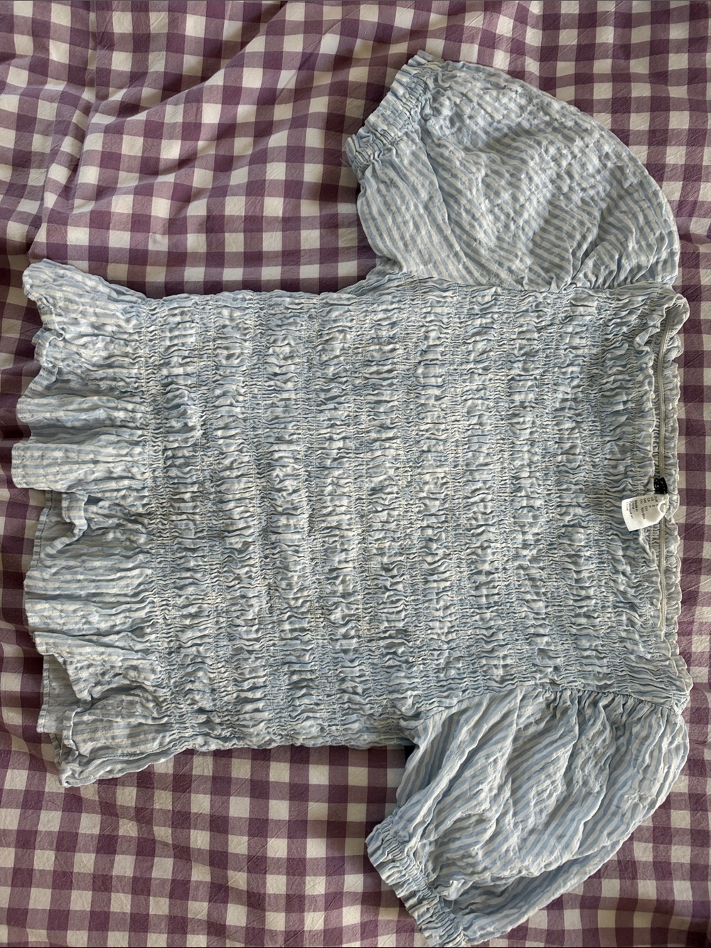 Light Blue Smocked Puff-Sleeve Women’s Top